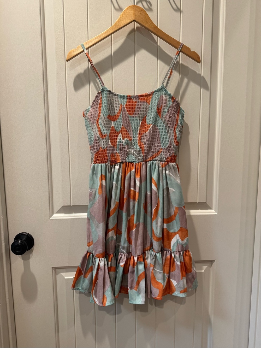 SHEIN Abstract Print Shirred Bodice Cami Dress Mini Multi-Color M